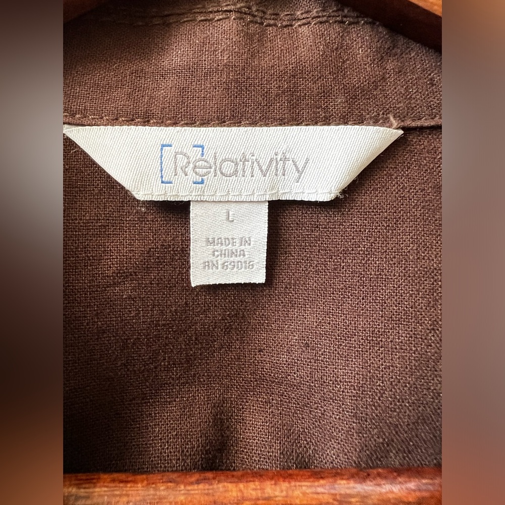 Relativity Lightweight Dark Brown Button Down Lin… - image 4